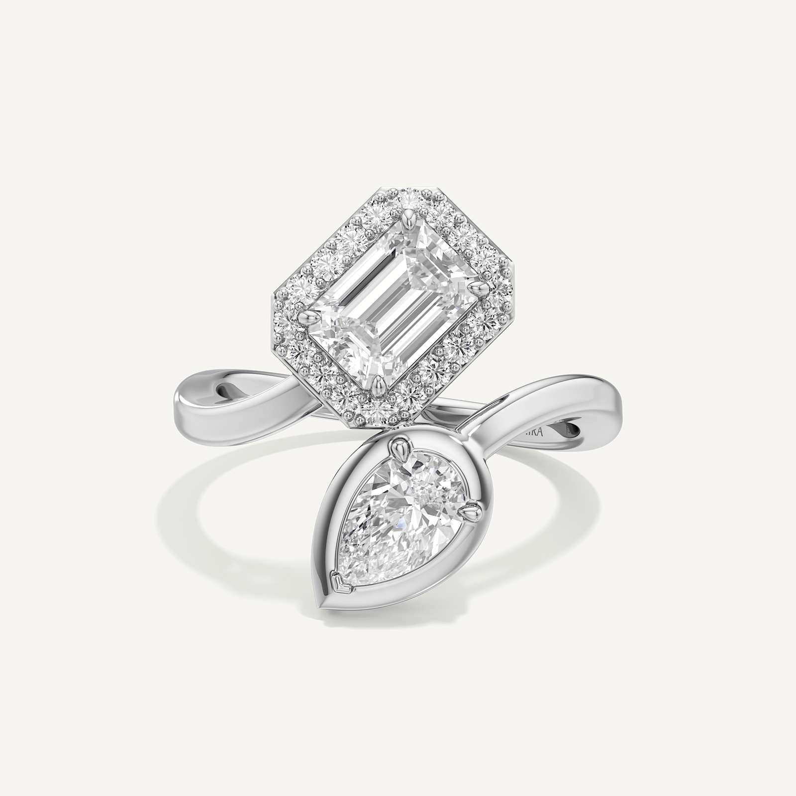 Emerald & Pear Two Prong Toi et Moi Diamond