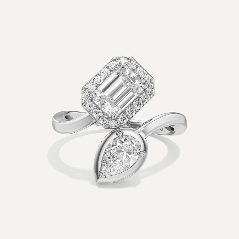 Emerald & Pear Two Prong Toi et Moi Diamond